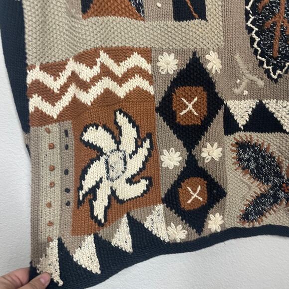 Sigrid Olsen Small Hand Knitted Sweater Boho Black Brown Ramie Cotton Crew Neck - Picture 3 of 7